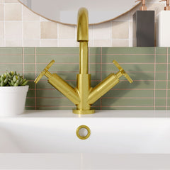 [BTCN815X] Levedale Mono Basin Mixer Tap with Crosshead Handles and Waste - Choice of Finish - Lifestyle 1