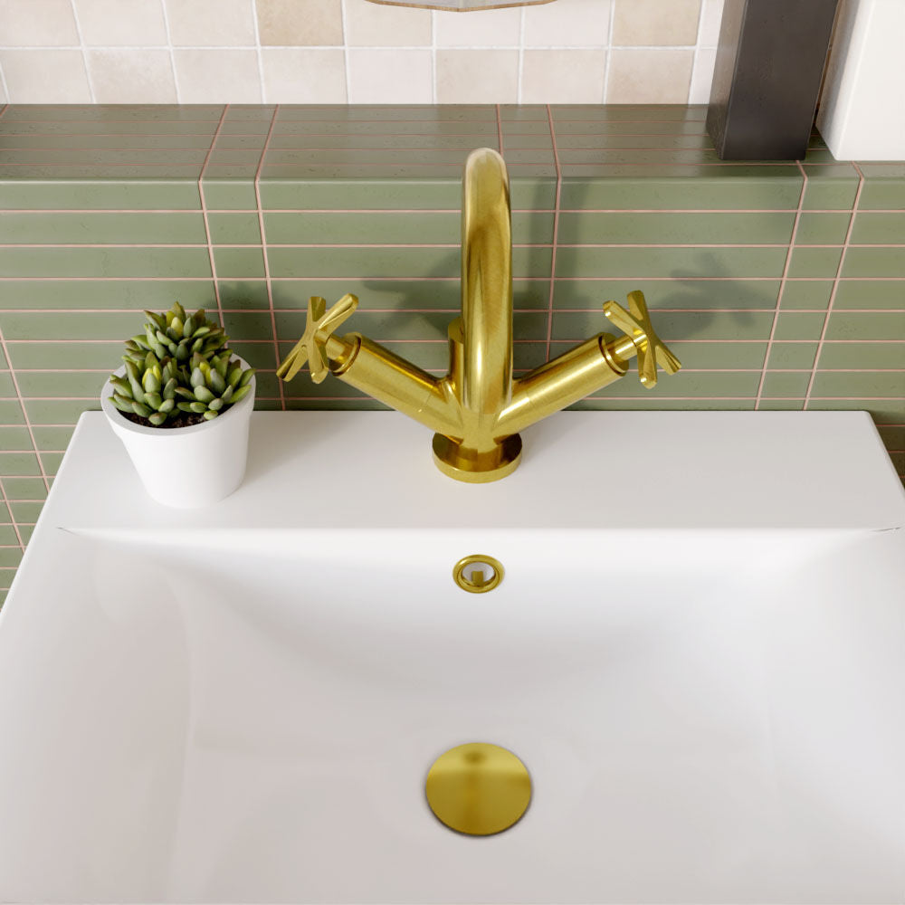 [BTCN815X] Levedale Mono Basin Mixer Tap with Crosshead Handles and Waste - Choice of Finish - Lifestyle 2