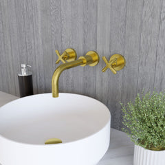 [BTCN817X] Levedale Wall Mount 3 Tap Hole Basin Mixer Tap with Crosshead Handles - Choice of Finish - Lifestyle 3