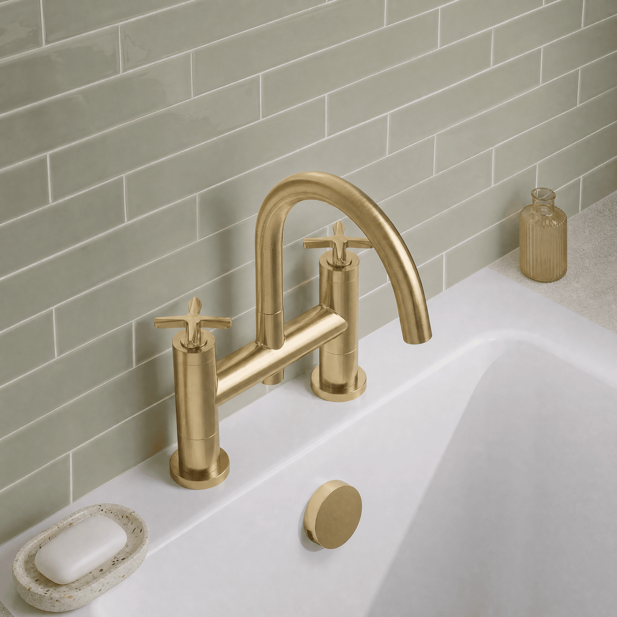 [BTCN853X] Levedale Deck Mounted Bath Filler Tap with Crosshead Handles - Choice of Finish - Lifestyle 2