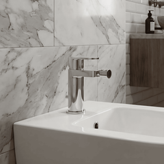 [BTCU306] Balterley Current Modern Round Mono Bidet Mixer Tap with Pop-Up Waste & Flat Spout - Polished Chrome Finish - Silo