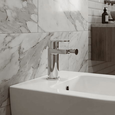 [BTCU306] Balterley Current Modern Round Mono Bidet Mixer Tap with Pop-Up Waste & Flat Spout - Polished Chrome Finish - Silo