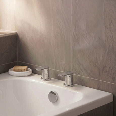 [BTCU308] Balterley Current Modern Round Deck Mounted 3/4" Side Valves with Round Levers - Polished Chrome Finish - Silo