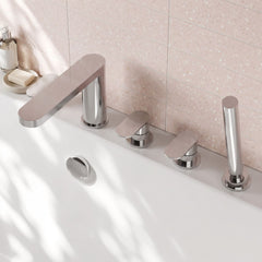 [BTCU314] Balterley Current Deck Mounted Round 5 Tap Hole Bath Shower Mixer Tap with Diverter, Spout & Shower Kit - Chrome Finish - Lifestyle 2