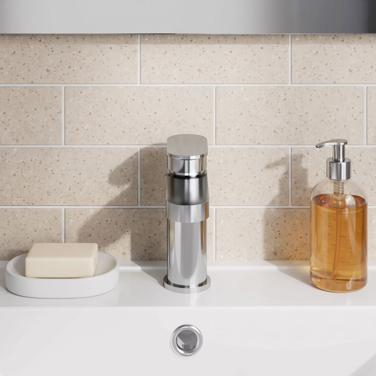 [BTCU315] Balterley Current Round Mini Mono Basin Mixer Tap with Lever Handle & Push Button Waste - Polished Chrome Finish - Lifestyle 1
