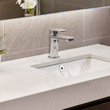 [BTCU315] Balterley Current Round Mini Mono Basin Mixer Tap with Lever Handle & Push Button Waste - Polished Chrome Finish - Silo