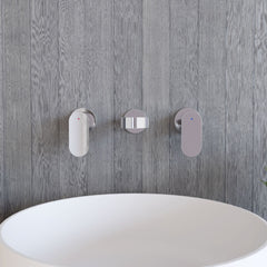 [BTCU317] Balterley Current Modern Round Wall Mount 3 Tap Hole Basin Mixer Tap with Lever Handles and Spout - Chrome Finish - Lifestyle 1