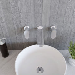 [BTCU317] Balterley Current Modern Round Wall Mount 3 Tap Hole Basin Mixer Tap with Lever Handles and Spout - Chrome Finish - Lifestyle 2