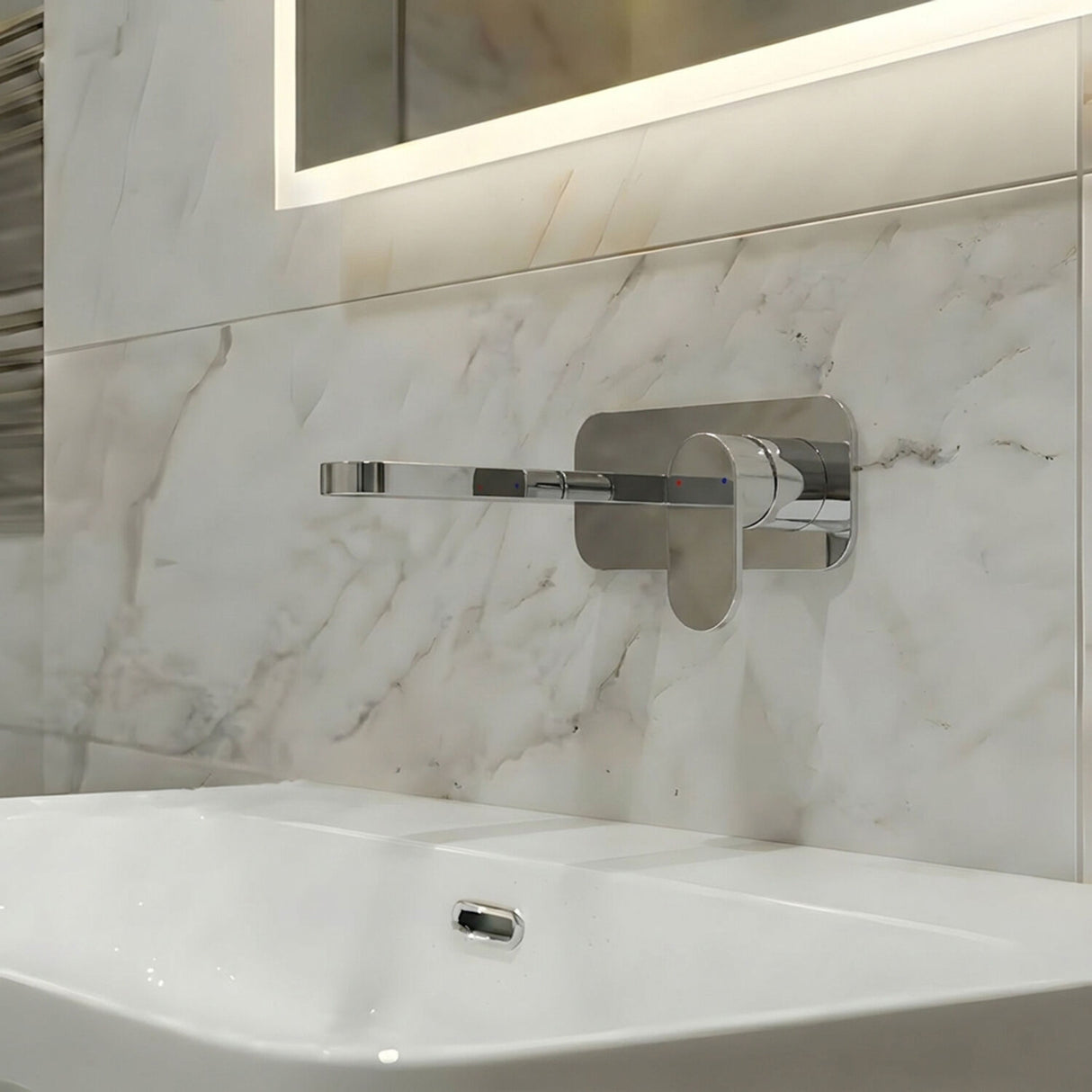 [BTCU328] Enville Round Wall Mount 2 Tap Hole Basin Mixer Tap & Back Plate - Choice of Finish - Silo