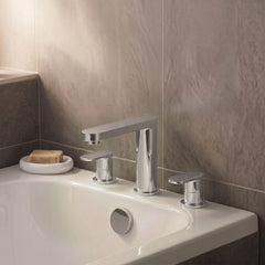 [BTCU333] Balterley Current Modern Round Deck Mounted 3 Tap Hole Bath Filler Tap with Lever Handles and Flat Spout - Chrome Finish - Silo