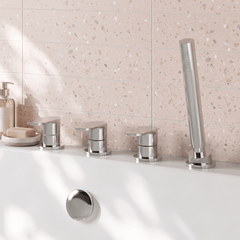 [BTCU334] Balterley Current Modern Deck Mount Round 4 Tap Hole Bath Shower Mixer Tap with Diverter & Shower Kit No Spout - Chrome Finish - Lifestyle 1