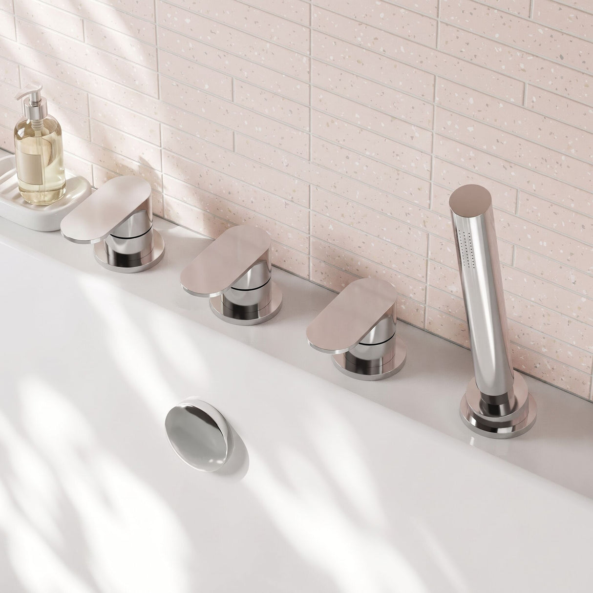 [BTCU334] Balterley Current Modern Deck Mount Round 4 Tap Hole Bath Shower Mixer Tap with Diverter & Shower Kit No Spout - Chrome Finish - Lifestyle 2