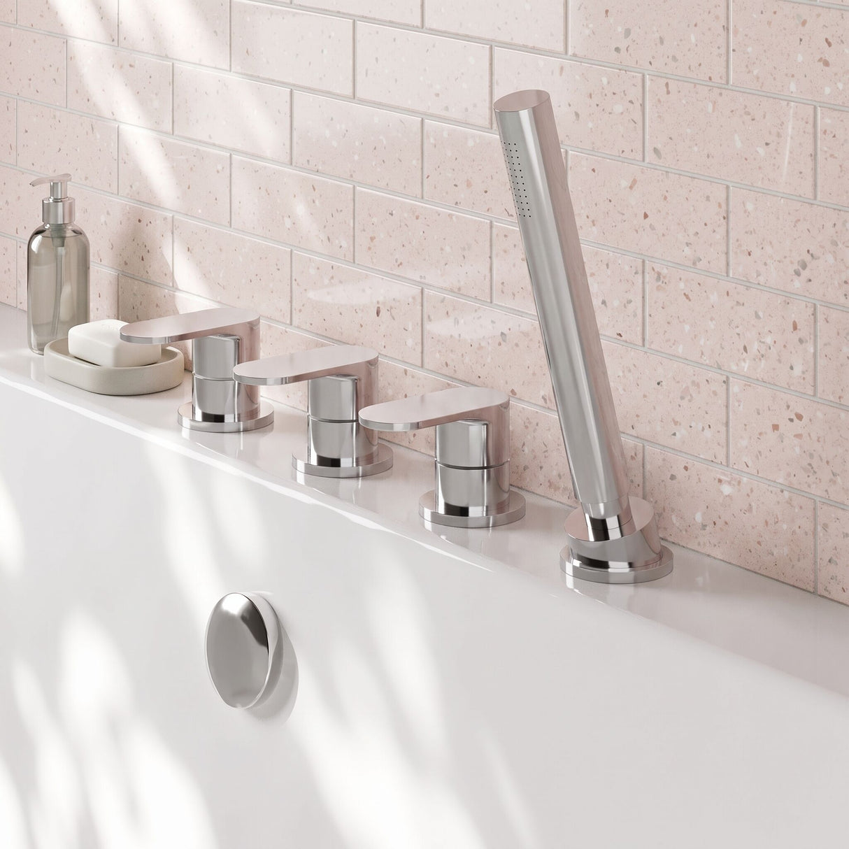 [BTCU334] Balterley Current Modern Deck Mount Round 4 Tap Hole Bath Shower Mixer Tap with Diverter & Shower Kit No Spout - Chrome Finish - Lifestyle 3