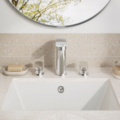 [BTCU337] Balterley Current Round Deck Mounted 3 Tap Hole Basin Mixer Tap with Dual Lever Handles & Pop Up Waste - Chrome Finish - Lifestyle 1