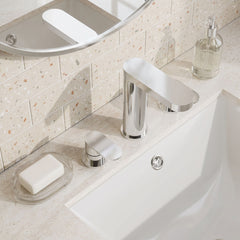 [BTCU337] Balterley Current Round Deck Mounted 3 Tap Hole Basin Mixer Tap with Dual Lever Handles & Pop Up Waste - Chrome Finish - Lifestyle 2
