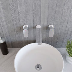 [BTCU350] Balterley Current Modern Round Wall Mount 3 Tap Hole Basin Mixer Tap with Dual Lever Handles & Back Plate - Chrome Finish - Lifestyle 2