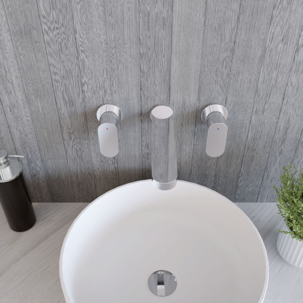 [BTCU381] Balterley Current Round Wall Mount 2 Tap Hole Basin Mixer Tap with Flat Spout and Single Lever Handle - Polished Chrome Finish - Lifestyle 2