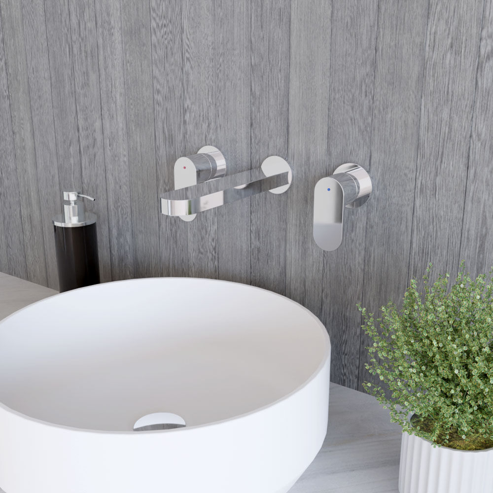 [BTCU381] Balterley Current Round Wall Mount 2 Tap Hole Basin Mixer Tap with Flat Spout and Single Lever Handle - Polished Chrome Finish - Lifestyle 3