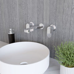 [BTCU381] Balterley Current Round Wall Mount 2 Tap Hole Basin Mixer Tap with Flat Spout and Single Lever Handle - Polished Chrome Finish - Lifestyle 3