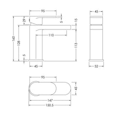[BTCU405] Enville Bathroom Mono Basin Sink Mixer Tap - Choice of Finish - Technical Drawing