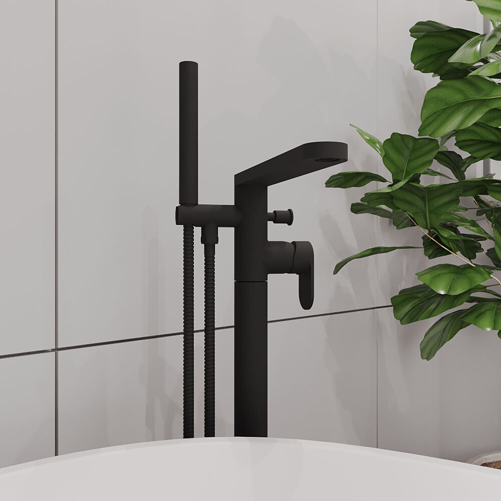 [BTCU421] Enville Modern Freestanding Round Bath Shower Mixer Tap with Lever Handle and Kit - Choice of Colour - Lifestyle 3