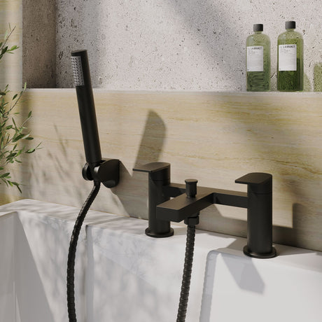 [BTD404] Contemporary Bath Shower Mixer Tap with Shower Kit - Matt Black - Balterley - Lifestyle 1