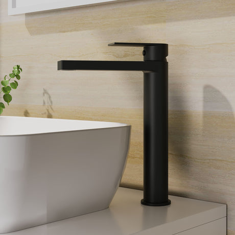 [BTD470] Contemporary Tall Mono Basin Mixer Tap - Matt Black - Lifestyle 1