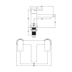 [BTD803] Contemporary Deck Mounted Bath Filler Tap - Brushed Brass - Balterley - Technical Drawing