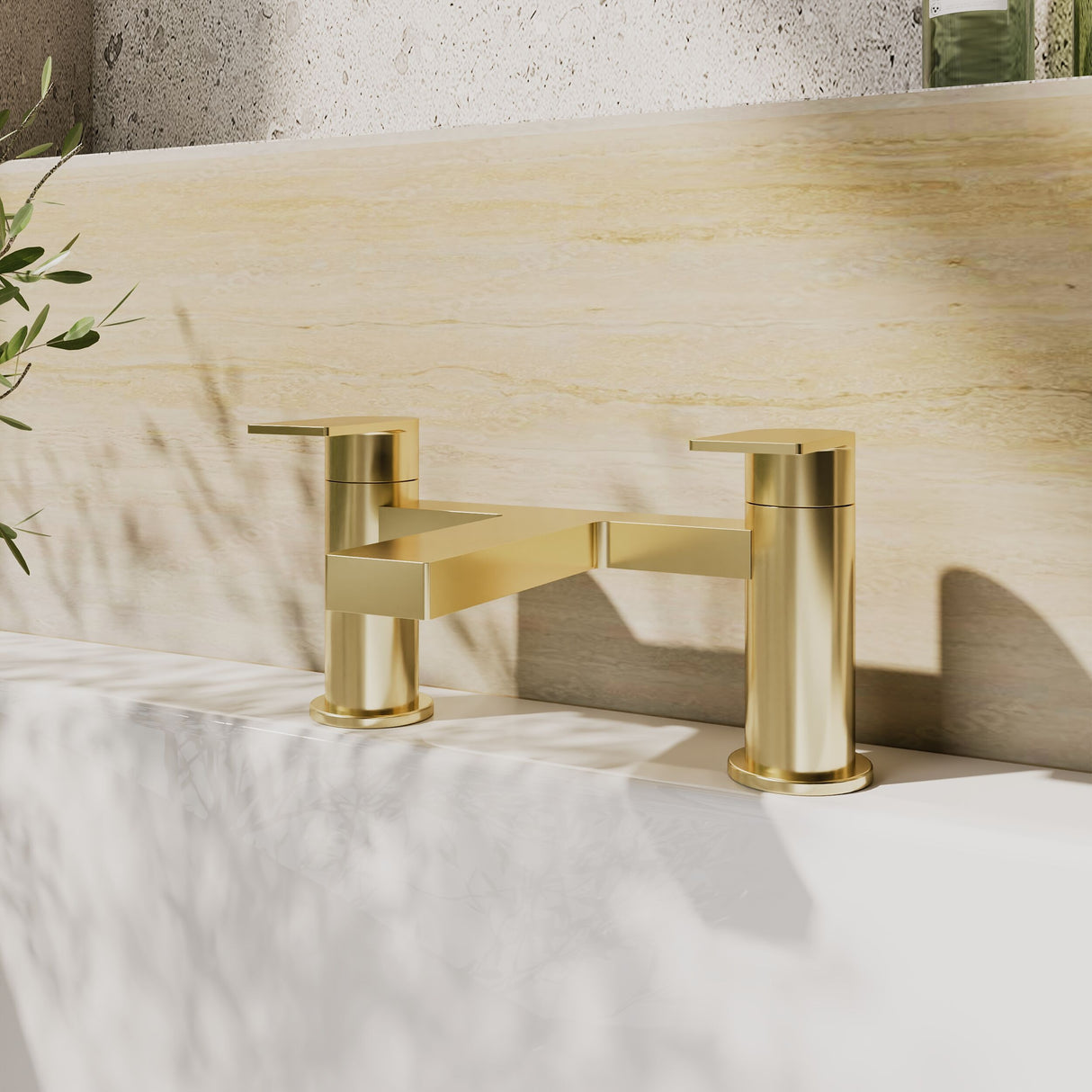 [BTD803] Contemporary Deck Mounted Bath Filler Tap - Brushed Brass - Balterley - Lifestyle 1