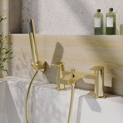 [BTD804] Contemporary Bath Shower Mixer Tap with Shower Kit - Brushed Brass - Balterley - Lifestyle 1
