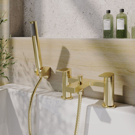 [BTD804] Contemporary Bath Shower Mixer Tap with Shower Kit - Brushed Brass - Balterley - Lifestyle 1