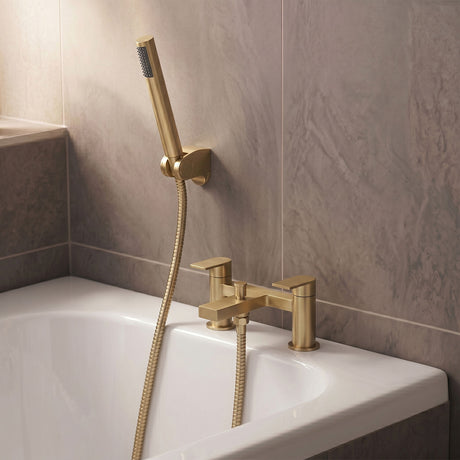 [BTD804] Contemporary Bath Shower Mixer Tap with Shower Kit - Brushed Brass - Balterley - Silo