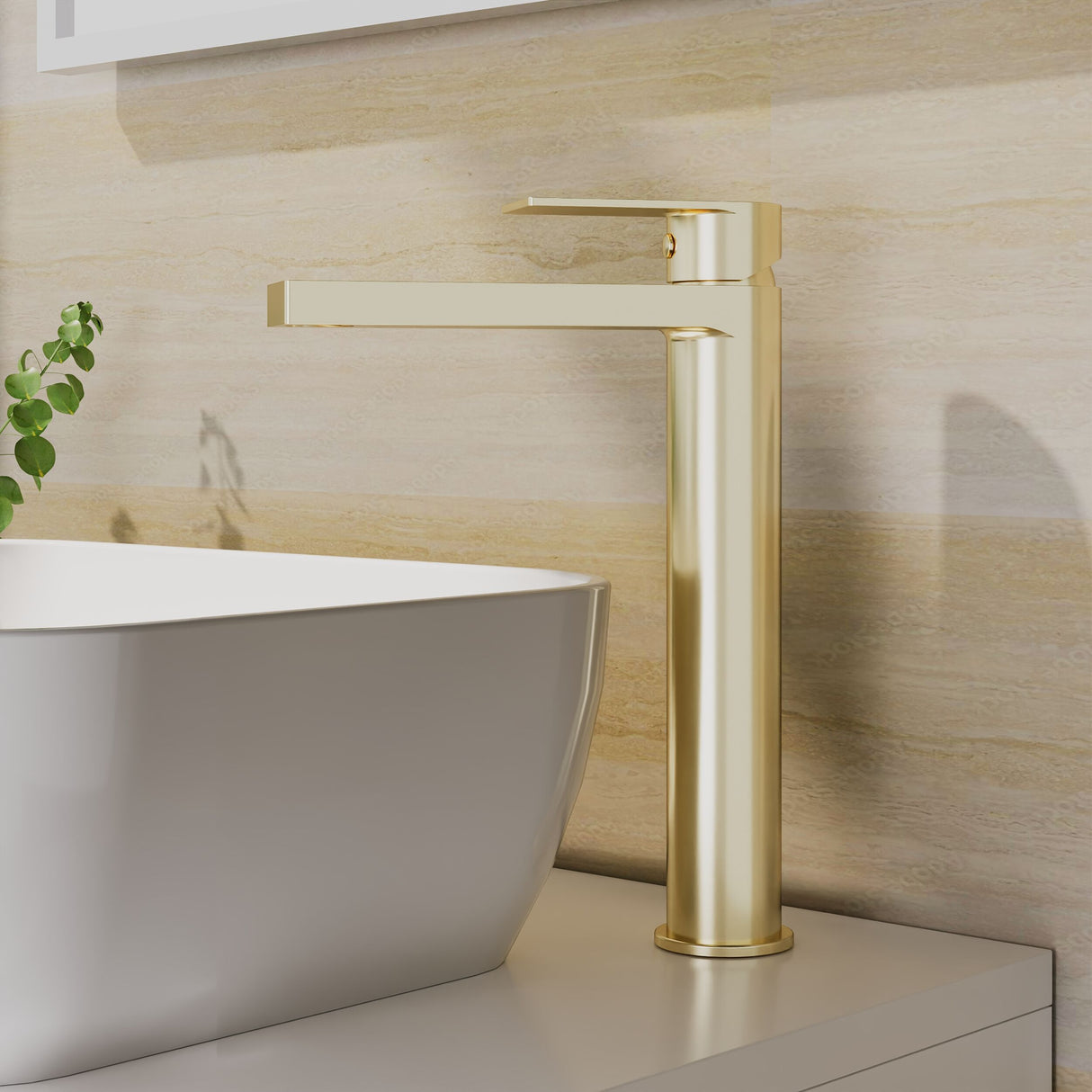 [BTD870] Contemporary Tall Mono Basin Mixer Tap - Brushed Brass - Lifestyle 1