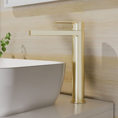 [BTD870] Contemporary Tall Mono Basin Mixer Tap - Brushed Brass - Lifestyle 1