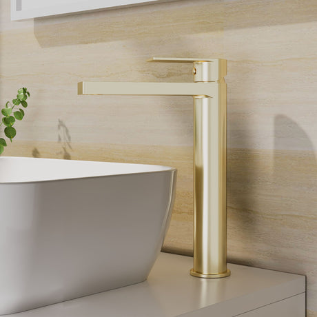 [BTD870] Contemporary Tall Mono Basin Mixer Tap - Brushed Brass - Lifestyle 1