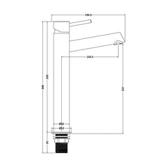 [BTE370] Wetley Minimalist Round Tall Mono Basin Mixer Tap - Choice of Finish - Technical Drawing