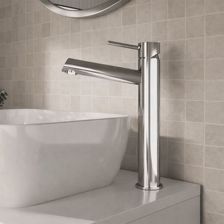 [BTE370] Wetley Minimalist Round Tall Mono Basin Mixer Tap - Choice of Finish - Silo