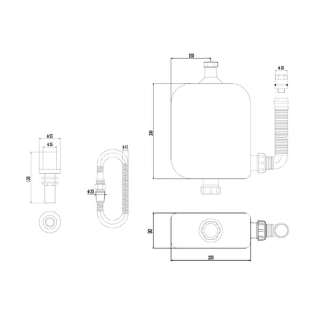 [BTEA383] Contemporary Bathroom Deck Shower Kit, 335mm x 220mm, Chrome - Technical Drawing