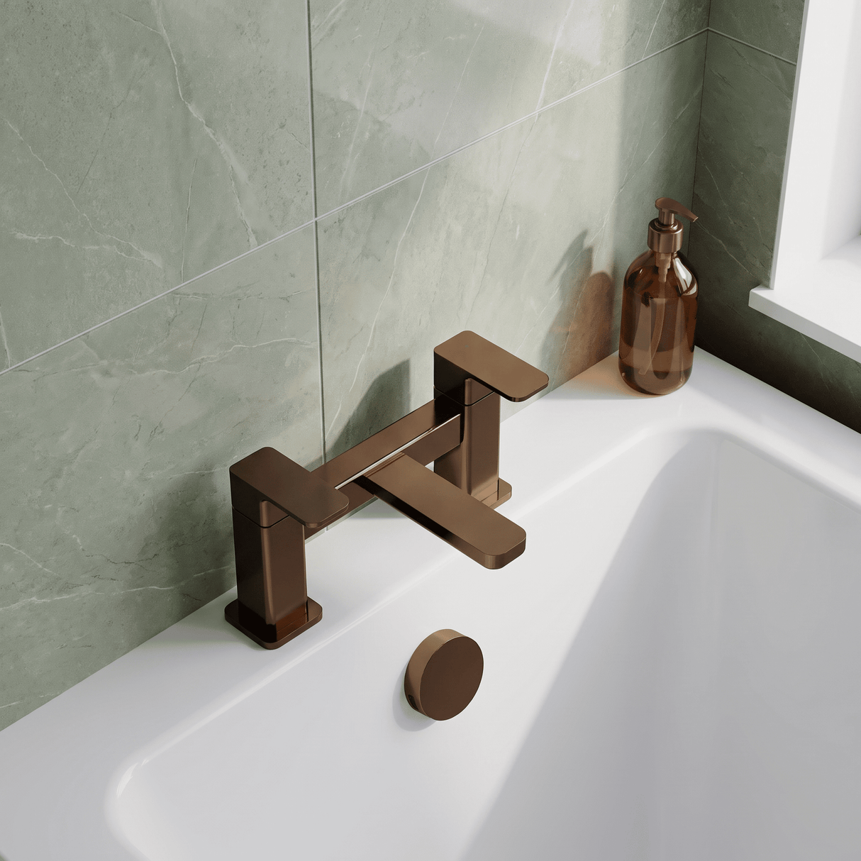 [BTEM1503] Swinscoe Dual Lever Square Deck Mounted Bath Filler Tap – Choice of Finish - Lifestyle 2