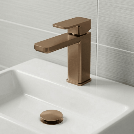 [BTEM1505] Swinscoe Square Mono Basin Mixer Tap with Push Button Waste – Choice of Finish - Silo