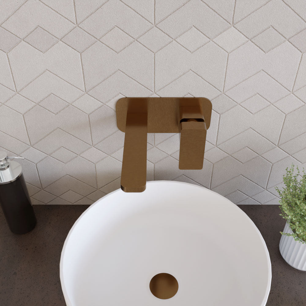 [BTEM1528] Swinscoe Contemporary Square Wall Mounted 2 Tap Hole Basin Mixer Tap - Choice of Finish - Lifestyle 2