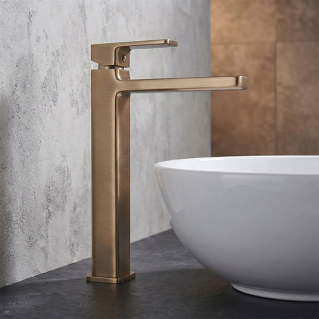 [BTEM1570] Square High-Rise Mono Basin Mixer Tap - Matt Black - Silo