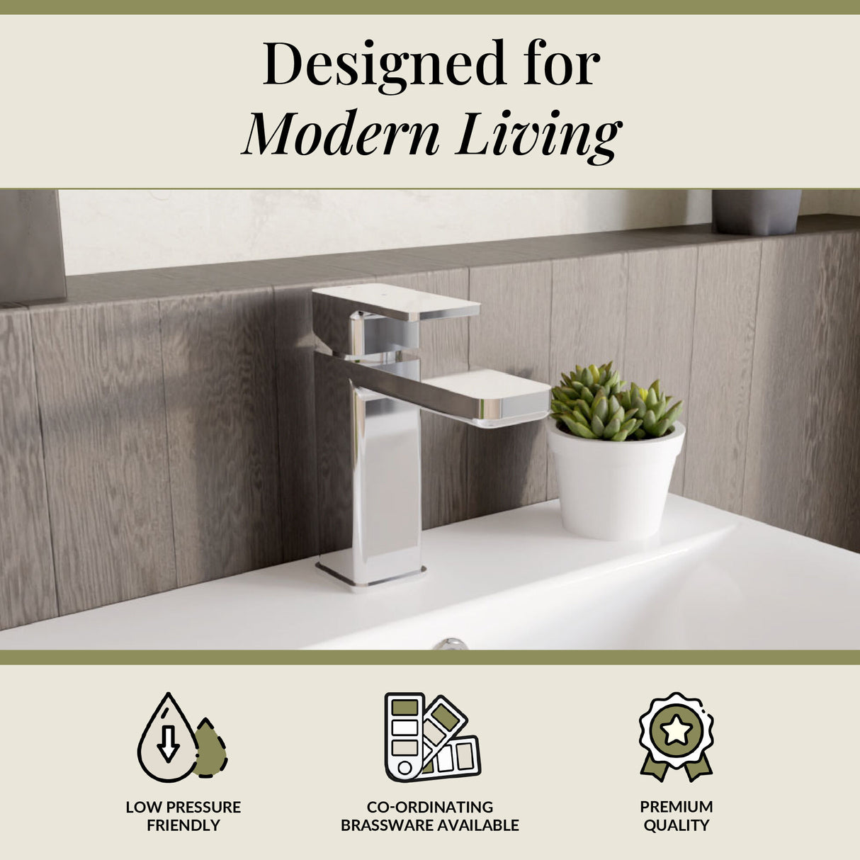 Square Mono Basin Mixer Tap with Push Button Waste – Choice of Finish