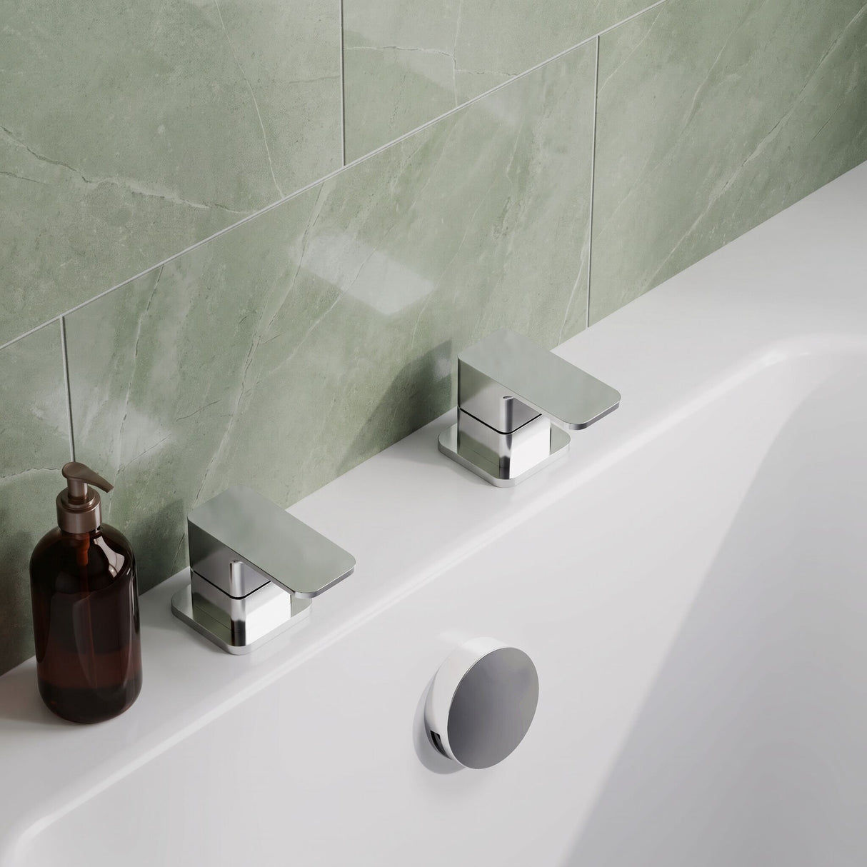 [BTEM308] Square Deck Mounted 3/4" Chrome Side Valves Chrome - Lifestyle 2