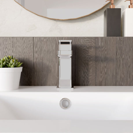 [BTEM315] Square Mini Mono Basin Mixer Tap & Push Button Waste - Chrome - Lifestyle 1