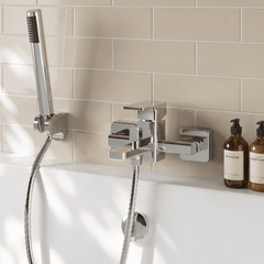 [BTEM316] Wall Mounted Square Bath Shower Mixer Tap with Shower Kit - Chrome - Lifestyle 1