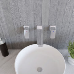 [BTEM317] Square Wall Mount 3 Tap Hole Basin Mixer Tap - Chrome - Lifestyle 2