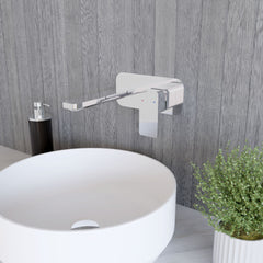 [BTEM328] Swinscoe Contemporary Square Wall Mounted 2 Tap Hole Basin Mixer Tap - Choice of Finish - Lifestyle 3