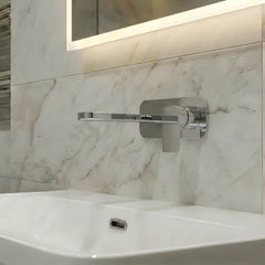 [BTEM328] Swinscoe Contemporary Square Wall Mounted 2 Tap Hole Basin Mixer Tap - Choice of Finish - Silo