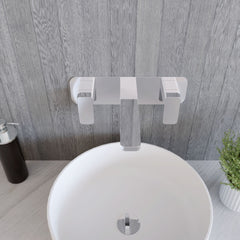 [BTEM350] Square Wall Mount 3 Tap Hole Basin Mixer Tap & Back Plate - Chrome - Lifestyle 2